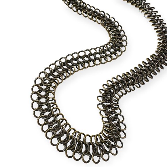 Vintage Oxidized Brass Long Chainmail Chain Necklace, Unisex - Picture 3 of 8